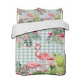 thumbnail image 1 of Quilts Full Size Bedding Set, Summer Flamingos Lightweight Quilted Comforter, Tropical Flowers Leaves Cactus Plaid Soft Reversible Bedspread Coverlet with Pillow Covers for All Season, 78" x 90", 1 of 7