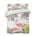 thumbnail image 1 of Quilts Full Size Bedding Set, Summer Pink Flamingos Lightweight Quilted Comforter, Tropical Floral Leaves Cactus Soft Reversible Bedspread Coverlet with Pillow Covers for All Season, 78" x 90", 1 of 7