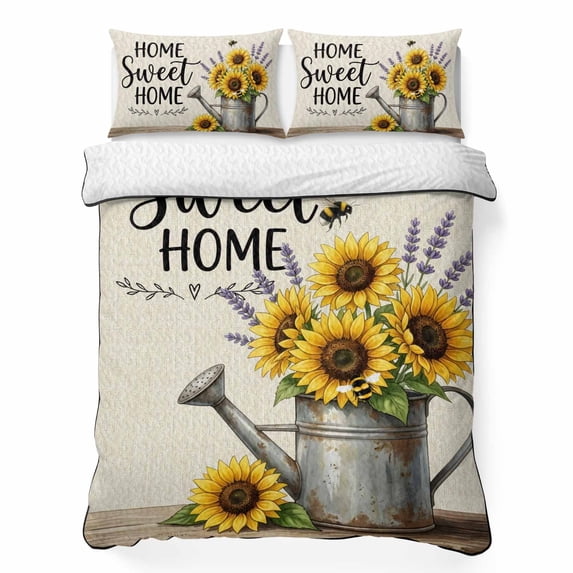 Soft Texture Images Quilts Full Size Bedding Set, Sunflower Home Sweet Lightweight Quilted ...