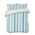 thumbnail image 1 of Quilts Full Size Bedding Set, Teal Aqua Stripe Lightweight Quilted Comforter, Gradient Geometric White Vertical Striped Soft Reversible Bedspread Coverlet with Pillow Covers for All Season, 78" x 90", 1 of 7