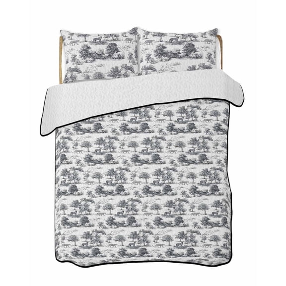 Quilts Full Size Bedding Set, Tiger Leopard Lightweight Quilted Comforter, Farmhouse Retro Nature Forest Trees Animals Soft Reversible Bedspread Coverlet with Pillow Covers for All Season, 78" x 90"