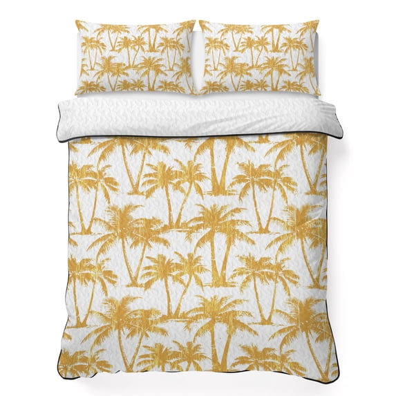 Quilts Full Size Bedding Set, Yellow Orange Palm Tree Lightweight Quilted Comforter, Summer Tropical Tree Coastal Beach Soft Reversible Bedspread Coverlet with Pillow Covers for All Season, 78" x 90"