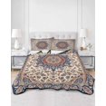thumbnail image 1 of Quilts Full Size, Blue Beige Boho Soft Comforter Bedding Set for Bed, Vintage Ethnic Geometric Abstract Lightweight Quilted Bedspread with Pillow Cover(2 Pieces) for All Season, 78x90 Inch, 1 of 6