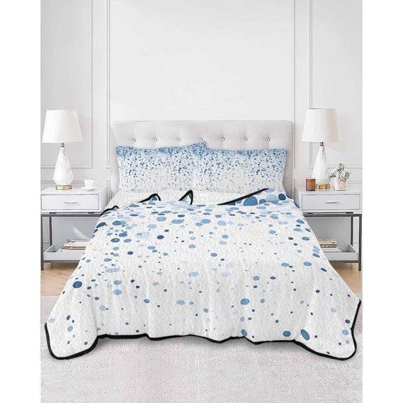 Quilts Full Size, Blue Polka Dot Soft Comforter Bedding Set for Bed, Abstract Modern Art Dots Watercolor Lightweight Quilted Bedspread with Pillow Cover(2 Pieces) for All Season, 78x90 Inch
