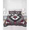thumbnail image 1 of Quilts Full Size, Boho Red Grey Soft Comforter Bedding Set for Bed, Geometric Southwestern Retro Ethnic Lightweight Quilted Bedspread with Pillow Cover(2 Pieces) for All Season, 78x90 Inch, 1 of 6