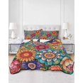 thumbnail image 1 of Quilts Full Size, Boho Teal Flower Soft Comforter Bedding Set for Bed, Spring Bohemia Chic Red Yellow Floral Lightweight Quilted Bedspread with Pillow Cover(2 Pieces) for All Season, 78x90 Inch, 1 of 6