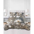 thumbnail image 1 of Quilts Full Size, Brown Grey Floral Soft Comforter Bedding Set for Bed, Spring Summer Botanical Vintage Lightweight Quilted Bedspread with Pillow Cover(2 Pieces) for All Season, 78x90 Inch, 1 of 6
