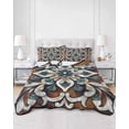 thumbnail image 1 of Quilts Full Size, Brown Teal Boho Soft Comforter Bedding Set for Bed, Ethnic Rustic Abstract Flowers Lightweight Quilted Bedspread with Pillow Cover(2 Pieces) for All Season, 78x90 Inch, 1 of 6