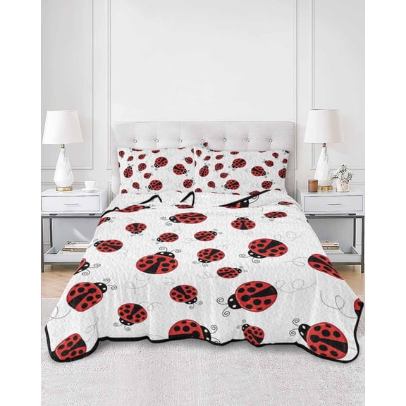 Quilts Full Size, Cartoon Ladybug Soft Comforter Bedding Set for Bed, Funny Animals Dot Modern Simple Lightweight Quilted Bedspread with Pillow Cover(2 Pieces) for All Season, 78x90 Inch