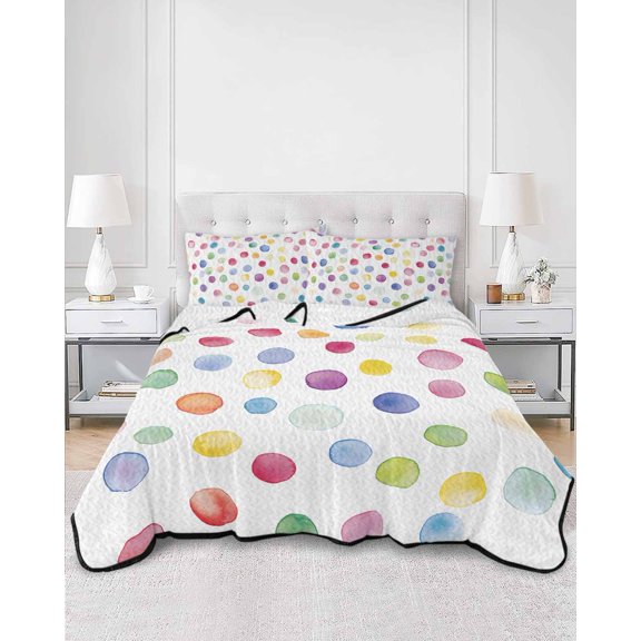 Quilts Full Size, Colorful Polka Dot Soft Comforter Bedding Set for Bed, Rainbow Polka Dot Watercolor Lightweight Quilted Bedspread with Pillow Cover(2 Pieces) for All Season, 78x90 Inch