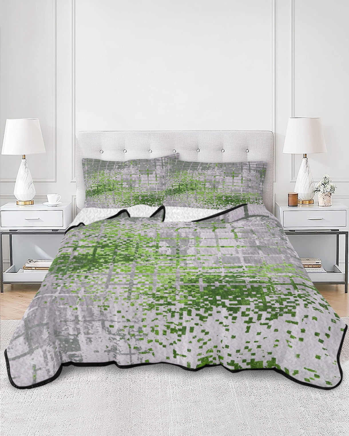 Quilts Full Size, Green Abstract Art Soft Comforter Bedding Set for Bed ...