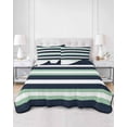 thumbnail image 1 of Quilts Full Size, Green Navy Blue Striped Soft Comforter Bedding Set for Bed, Chic Abstract Lines Geometric Lightweight Quilted Bedspread with Pillow Cover(2 Pieces) for All Season, 78x90 Inch, 1 of 6