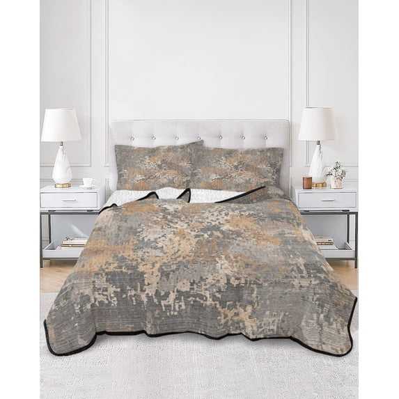 Quilts Full Size, Grey Brown Copper Rust Soft Comforter Bedding Set for Bed, Vintage Industrial Mottled Abstract Lightweight Quilted Bedspread with Pillow Cover(2 Pieces) for All Season, 78x90 Inch