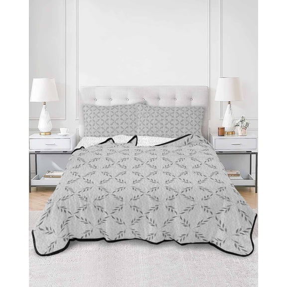 Quilts Full Size, Grey Morocco Soft Comforter Bedding Set for Bed, Abstract Geometric Leaf Diamond Lattice Lightweight Quilted Bedspread with Pillow Cover(2 Pieces) for All Season, 78x90 Inch