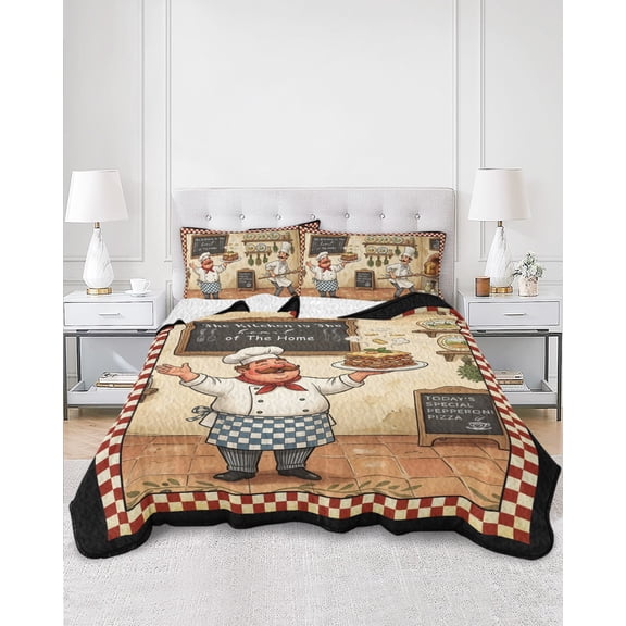 Quilts Full Size, Kitchen Chief Rustic Soft Comforter Bedding Set for Bed, Farmhouse Cake Cooking Red Plaid Lightweight Quilted Bedspread with Pillow Cover(2 Pieces) for All Season, 78x90 Inch