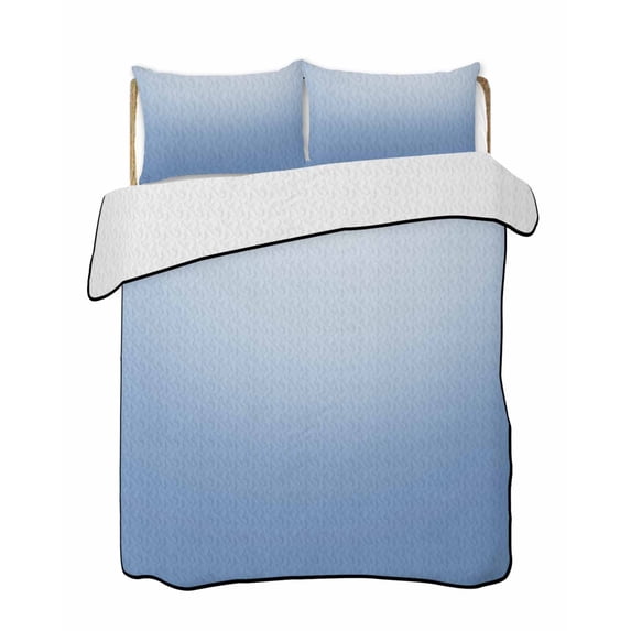 Quilts Full Size, Light Blue Ombre Soft Comforter Bedding Set for Bed, Modern Rustic Aqua Gradient Lightweight Quilted Bedspread with Pillow Cover(2 Pieces) for All Season, 78x90 Inch