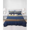 thumbnail image 1 of Quilts Full Size, Navy Blue Yellow Soft Comforter Bedding Set for Bed, Modern Abstract Striped Art Lightweight Quilted Bedspread with Pillow Cover(2 Pieces) for All Season, 78x90 Inch, 1 of 6
