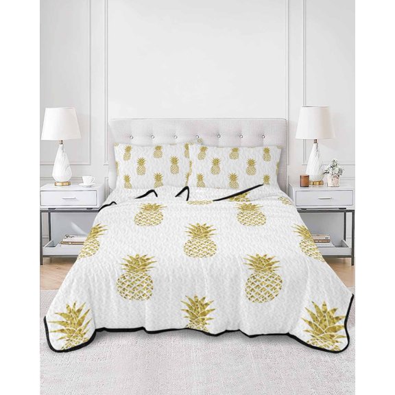 Quilts Full Size, Pineapple Soft Comforter Bedding Set for Bed, Modern Abstract Yellow Fruits Textured Lightweight Quilted Bedspread with Pillow Cover(2 Pieces) for All Season, 78x90 Inch