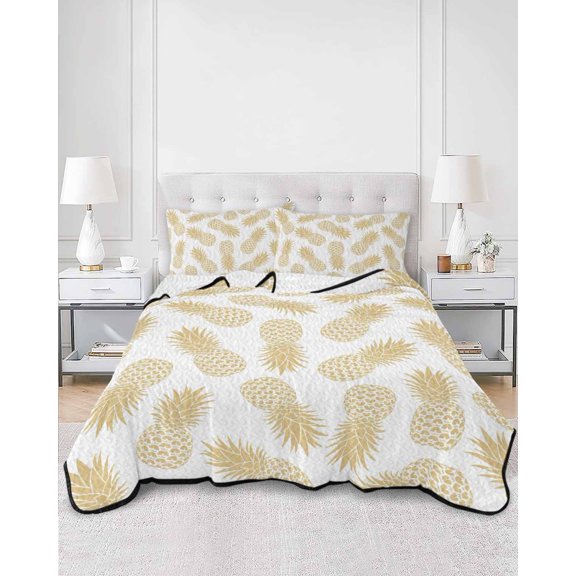 Quilts Full Size, Pineapple Soft Comforter Bedding Set for Bed, Yellow Summer Tropical Fruit Minimalist Lightweight Quilted Bedspread with Pillow Cover(2 Pieces) for All Season, 78x90 Inch