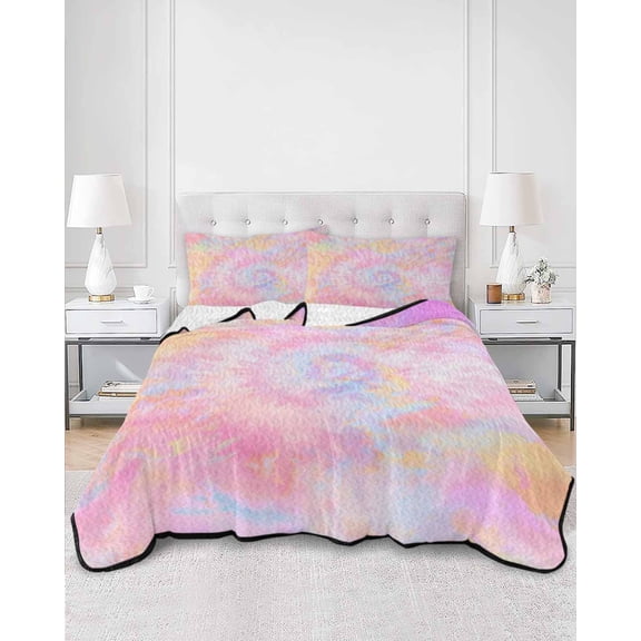 Quilts Full Size, Rainbow Color Soft Comforter Bedding Set for Bed, Fantasy Colorful Ombre Swirl Lightweight Quilted Bedspread with Pillow Cover(2 Pieces) for All Season, 78x90 Inch