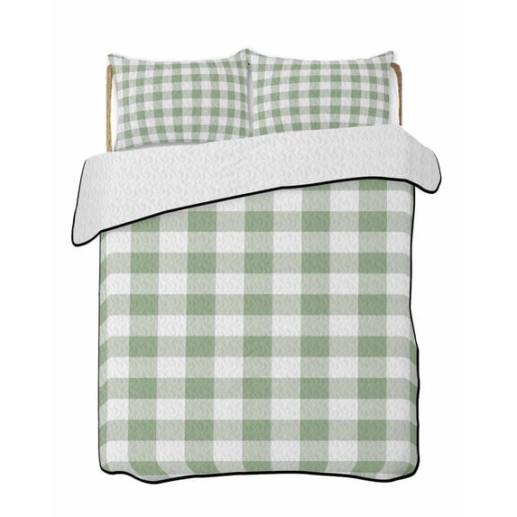 Quilts Full Size, Sage Green Check Soft Comforter Bedding Set for Bed, Modern Rustic Green Buffalo Plaid Lightweight Quilted Bedspread with Pillow Cover(2 Pieces) for All Season, 78x90 Inch