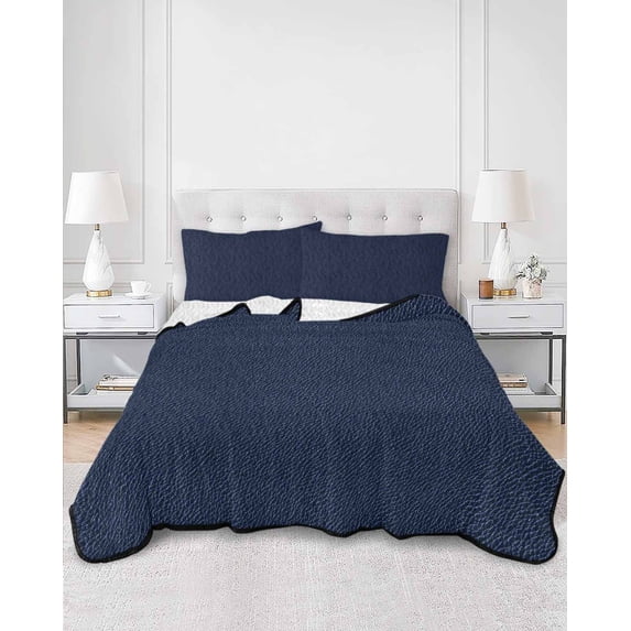 Quilts Full Size, Solid Dark Blue Soft Comforter Bedding Set for Bed, Minimalism Abstract Denim Texture Lightweight Quilted Bedspread with Pillow Cover(2 Pieces) for All Season, 78x90 Inch