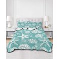 thumbnail image 1 of Quilts Full Size, Starfish Teal Coastal Soft Comforter Bedding Set for Bed, Summer Nautical Shell Beach Lightweight Quilted Bedspread with Pillow Cover(2 Pieces) for All Season, 78x90 Inch, 1 of 9