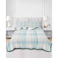 thumbnail image 1 of Quilts Full Size, Teal Beige Checkered Soft Comforter Bedding Set for Bed, Summer Modern Minimalist Lightweight Quilted Bedspread with Pillow Cover(2 Pieces) for All Season, 78x90 Inch, 1 of 9