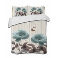 thumbnail image 1 of Quilts Full Size, Teal Blue Floral Soft Comforter Bedding Set for Bed, Vintage Rustic Botanical Beige Wooden Lightweight Quilted Bedspread with Pillow Cover(2 Pieces) for All Season, 78x90 Inch, 1 of 6