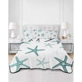 thumbnail image 1 of Quilts Full Size, Teal Starfish Coastal Soft Comforter Bedding Set for Bed, Summer Beach Ocean Lightweight Quilted Bedspread with Pillow Cover(2 Pieces) for All Season, 78x90 Inch, 1 of 9
