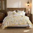 thumbnail image 1 of King Size 3 Pieces - 100% Cotton Versatile Floral Quilt Set, Yellow Grey Farmhouse Bedspread Coverlet - Soft Lightweight Comforter Bedding Set with Pillow Shams for All Season, 1 of 7