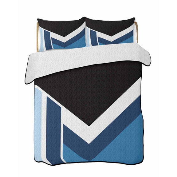 Quilts King Size Bedding Set, Abstract Blue Black Lightweight Quilted Comforter, Modern Geometric Color Blocks Soft Reversible Bedspread Coverlet with Pillow Covers for All Season, 96" x 106"