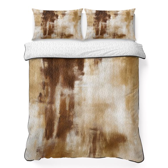 Quilts King Size Bedding Set, Abstract Minimalist Lightweight Quilted Comforter, Modern Bohemia Aesthetic Ombre Brown Soft Reversible Bedspread Coverlet with Pillow Covers for All Season, 96" x 106"