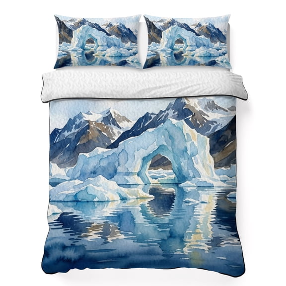 Quilts King Size Bedding Set, Arctic Sea Lightweight Quilted Comforter, Coastal Light Blue Natural Bridge Nature Soft Reversible Bedspread Coverlet with Pillow Covers for All Season, 96" x 106"