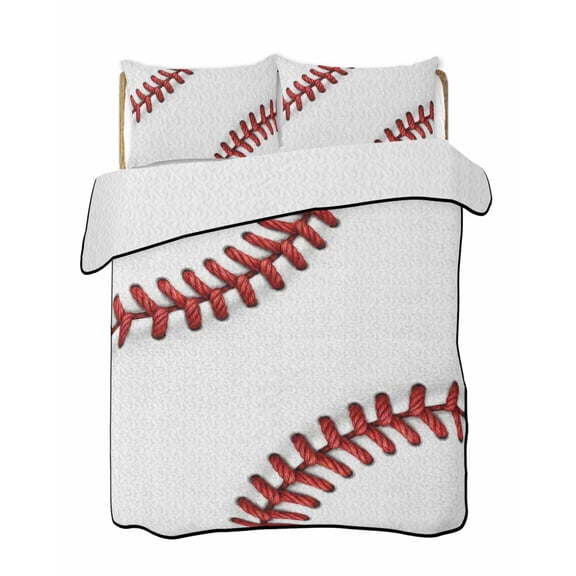 Quilts King Size Bedding Set, Baseball Sport Lightweight Quilted Comforter, Modern Abstract Stitching Red Lines Soft Reversible Bedspread Coverlet with Pillow Covers for All Season, 96" x 106"