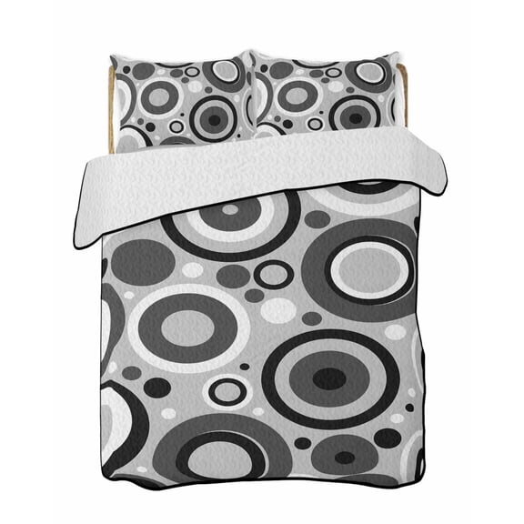 Quilts King Size Bedding Set, Black Grey Abstract Lightweight Quilted Comforter, Modern Geometric Polka Dot Soft Reversible Bedspread Coverlet with Pillow Covers for All Season, 96" x 106"