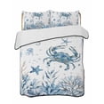 thumbnail image 1 of Quilts King Size Bedding Set, Blue Coastal Crabs Lightweight Quilted Comforter, Summer Ocean Sea Starfish Coral Shells Soft Reversible Bedspread Coverlet with Pillow Covers for All Season, 96" x 106", 1 of 7