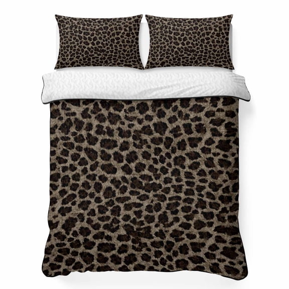 Quilts King Size Bedding Set, Brown Black Leopard Print Lightweight Quilted Comforter, Abstract Animal Pattern Vintage Soft Reversible Bedspread Coverlet with Pillow Covers for All Season, 96" x 106"
