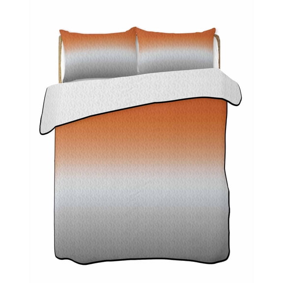 Quilts King Size Bedding Set, Burnt Orange Gray Ombre Lightweight Quilted Comforter, Modern Gradient Abstract Art Soft Reversible Bedspread Coverlet with Pillow Covers for All Season, 96" x 106"