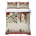 thumbnail image 1 of Quilts King Size Bedding Set, Christmas Red Poinsettia Lightweight Quilted Comforter, Winter Xmas Floral Leaves Rustic Soft Reversible Bedspread Coverlet with Pillow Covers for All Season, 96" x 106", 1 of 9