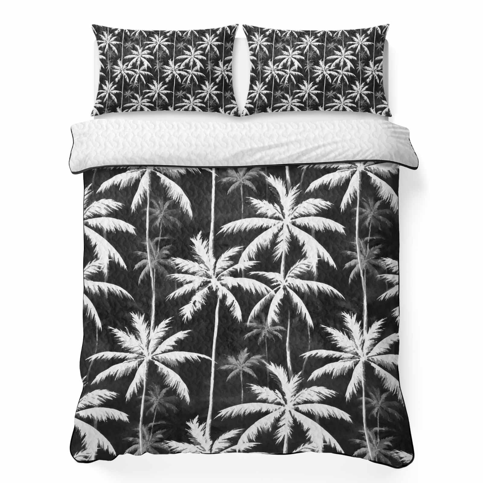 Quilts King Size Bedding Set, Coastal Palm Trees Lightweight Quilted ...