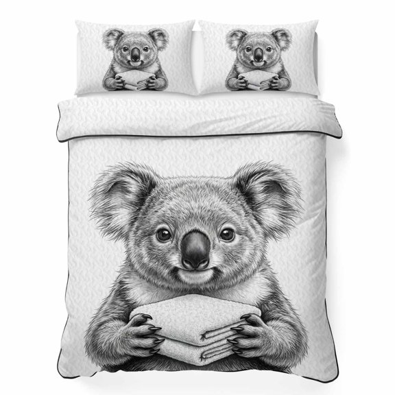 Quilts King Size Bedding Set, Cute Sloths Print Lightweight Quilted Comforter, Modern Cartoon Holding Towels Grey Soft Reversible Bedspread Coverlet with Pillow Covers for All Season, 96" x 106"