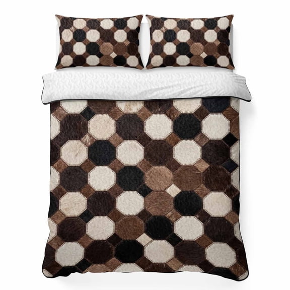 Quilts King Size Bedding Set, Farmhouse Cow Print Lightweight Quilted Comforter, Country Polka Dot Cowhide Brown Black Soft Reversible Bedspread Coverlet with Pillow Covers for All Season, 96" x 106"