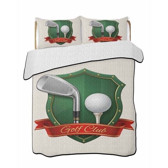 Quilts King Size Bedding Set, Golf Lightweight Quilted Comforter, Modern Red Green Sports Artwork on Linen Soft Reversible Bedspread Coverlet with Pillow Covers for All Season, 96" x 106"