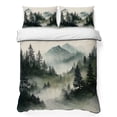 thumbnail image 1 of Quilts King Size Bedding Set, Green Black Foggy Forest Lightweight Quilted Comforter, Abstract Art Mountain Soft Reversible Bedspread Coverlet with Pillow Covers for All Season, 96" x 106", 1 of 9