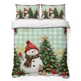 thumbnail image 1 of Quilts King Size Bedding Set, Green Christmas Lightweight Quilted Comforter, Xmas Snowman Trees Snowflake Cardinal Plaid Reversible Bedspread Coverlet with Pillow Covers for All Season, 96" x 106", 1 of 9