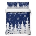 thumbnail image 1 of Quilts King Size Bedding Set, Navy Blue Christmas Trees Lightweight Quilted Comforter, Winter Xmas Snowflakes Pine Forest Reversible Bedspread Coverlet with Pillow Covers for All Season, 96" x 106", 1 of 9