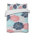 thumbnail image 1 of Quilts King Size Bedding Set, Pink Blue Grey Sunflowers Lightweight Quilted Comforter, Boho Retro Floral Rustic Blossom Reversible Bedspread Coverlet with Pillow Covers for All Season, 96" x 106", 1 of 7
