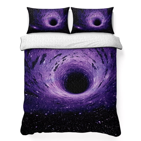 Quilts King Size Bedding Set, Purple Black Starry Night Lightweight Quilted Comforter, Modern Abstract Art Cosmic Soft Reversible Bedspread Coverlet with Pillow Covers for All Season, 96" x 106"