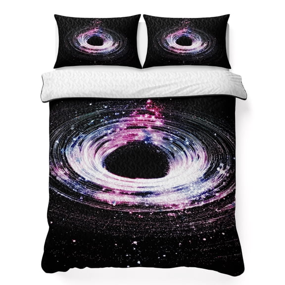 Quilts King Size Bedding Set, Shiny Pink Starry Night Lightweight Quilted Comforter, Abstract Art Cosmic Swirl Soft Reversible Bedspread Coverlet with Pillow Covers for All Season, 96" x 106"